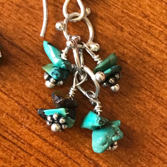 Handmade Sterling Silver Turquoise Dangly Earrings - Picture 7 of 8